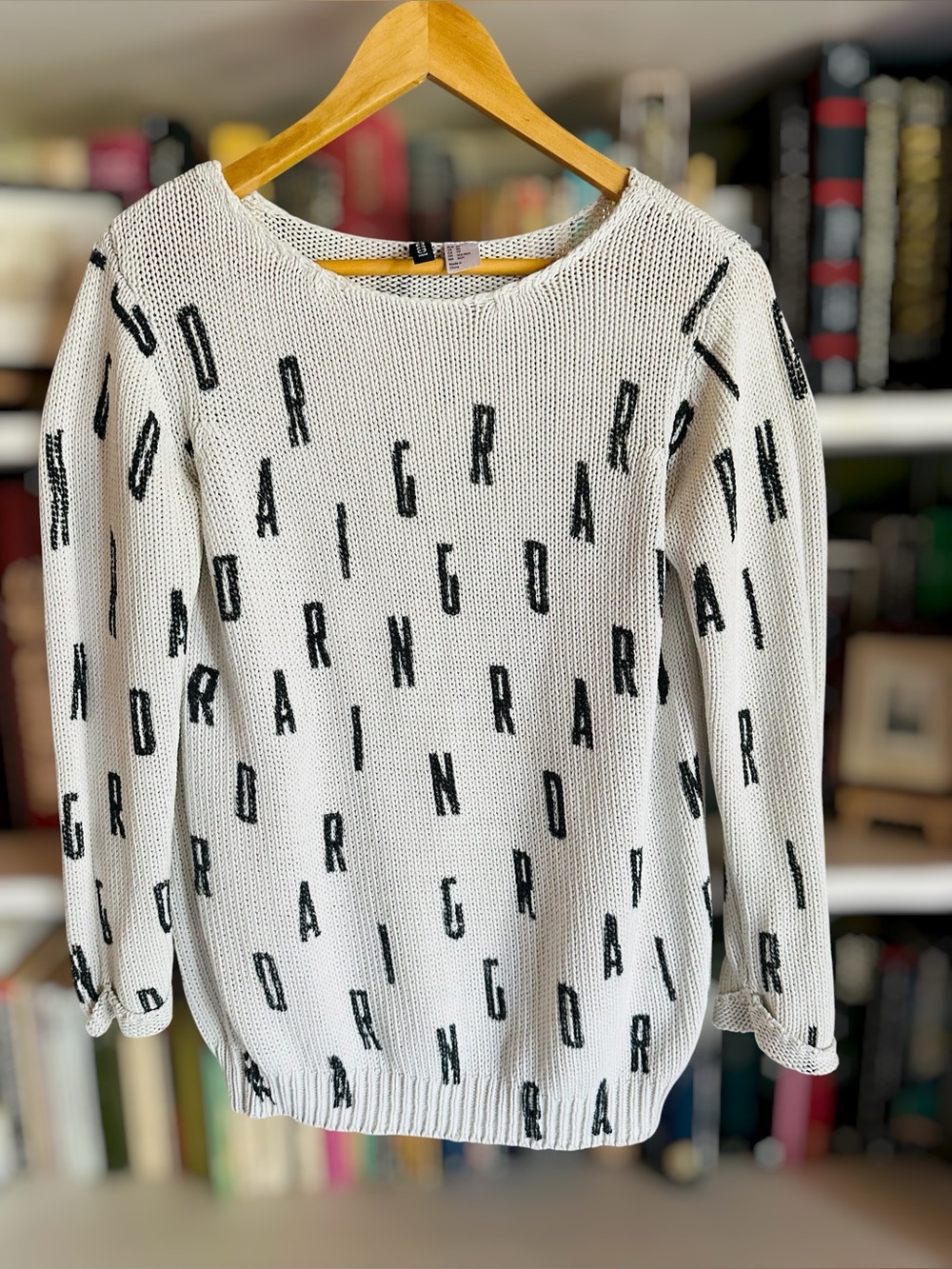 Divided H&M White Sweater with Black Letters XS